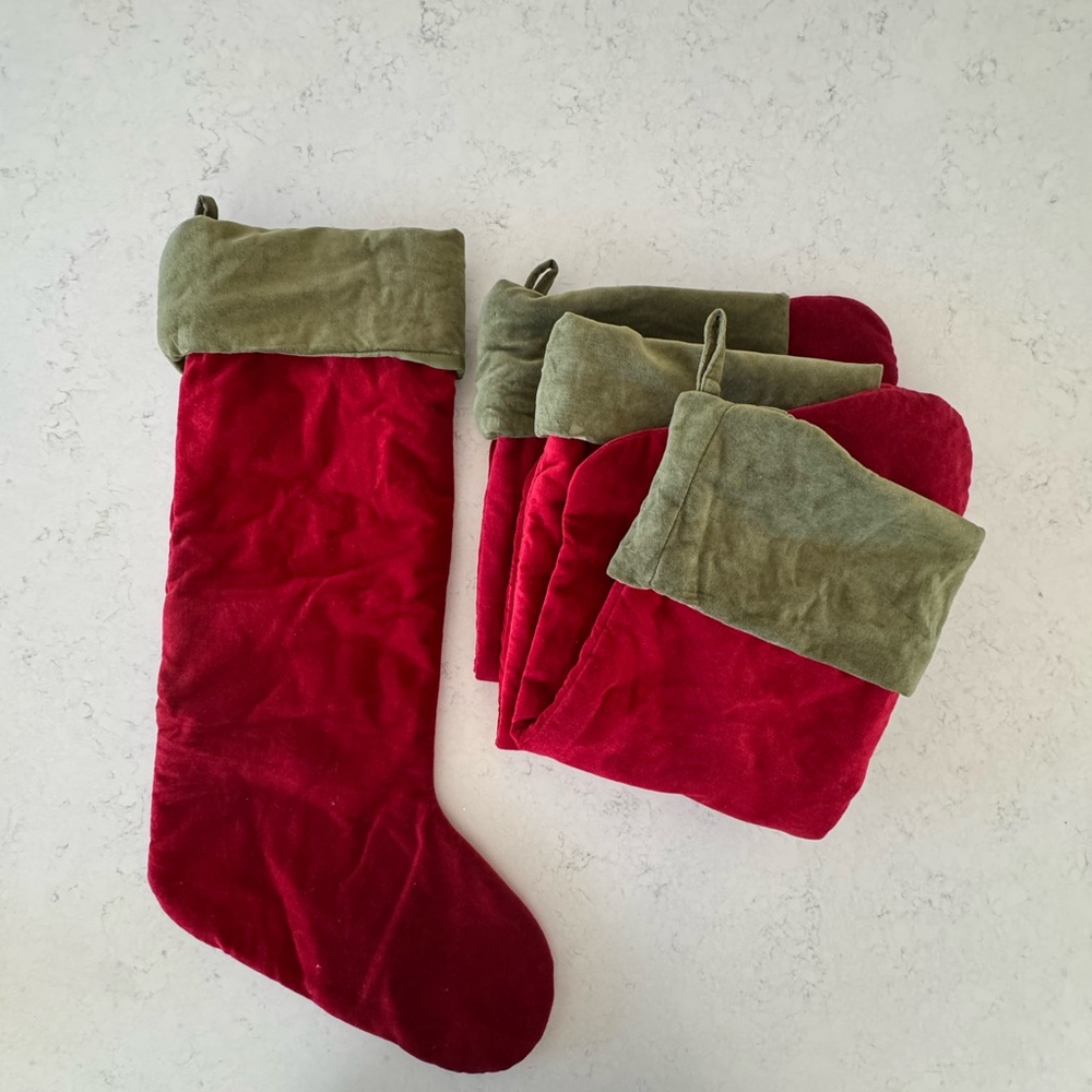 Pottery Barn Red and Green Velvet Christmas Stockings (Set)